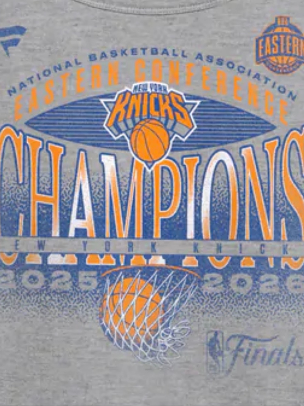 Gray and Blue Knicks Champions Graphic Tee - Sports Fan Shirt